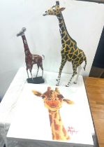 2 Giraffe figures and a signed painting by Sherley mcarther