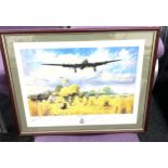 Framed aircraft print, signed " Safely Gathered in by Trevor Lay " measures approximately 20