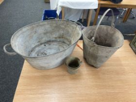 Vintage galvanised bath and bucket