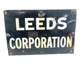 Vintage Metal Leeds Corporation sign , approximate measurements Height 12 inches, Width 18 inches