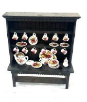 Vintage miniature welsh dresser with a selection of Carmarthen bone chine, a/f 16 inches by 13