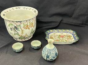 Selection of oriental ware to include vase, plant pot etc