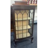 Mahogany china cabinet measures approx 53 inches tall, 13 deep and 24 wide