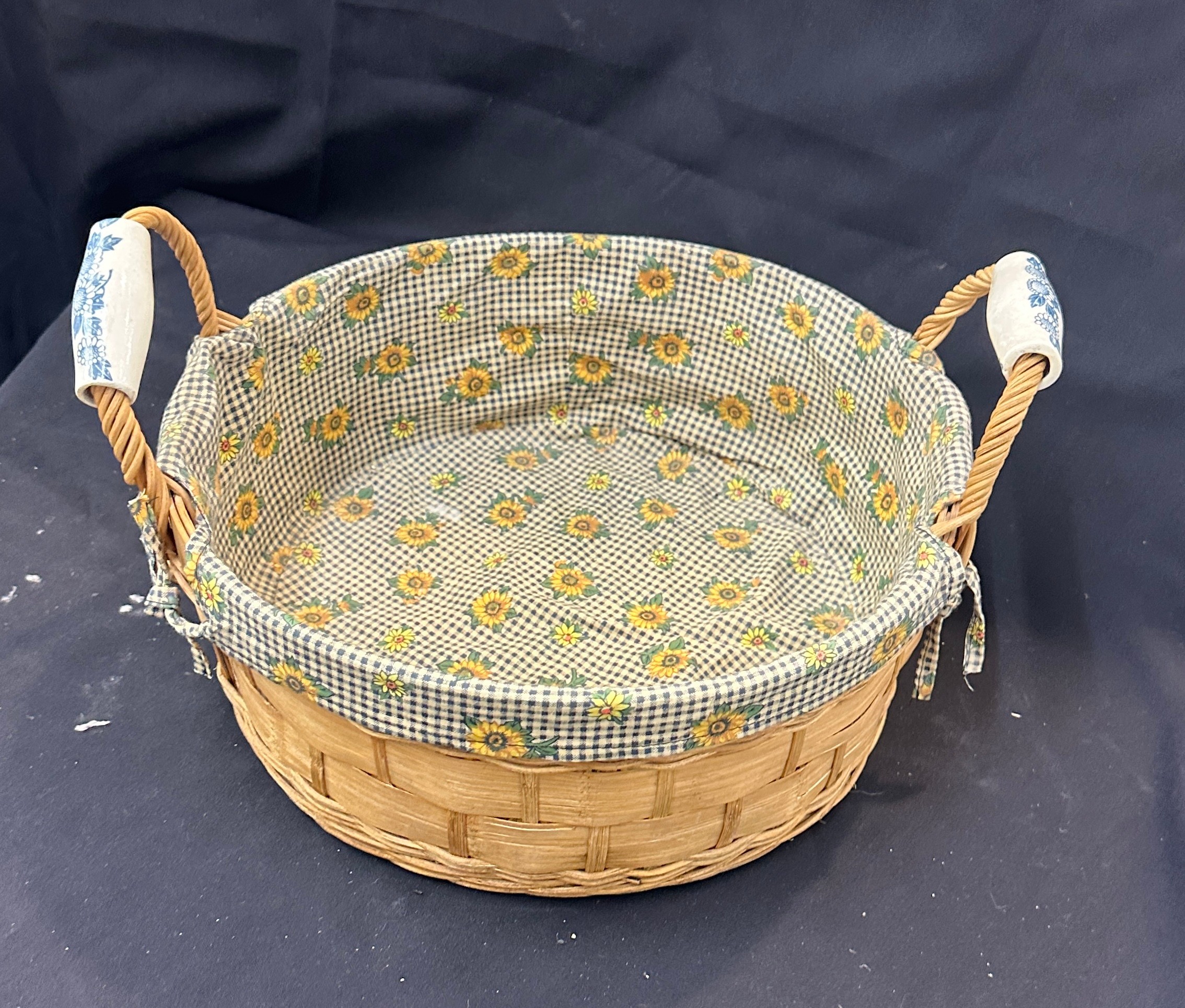 Vintage wicker basket with porcelain handles