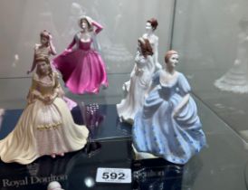 Selection of 6 lady figures includes coalport Kate etc