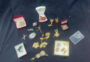 Selection of assorted costume jewellery includes brooches etc