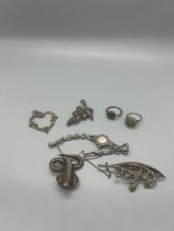 Vintage silver marcasite jewellery to include cocktail watch, rings, brooches etc gross weight 69