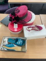 Wedding hat, wedding shoes and two storage boxes