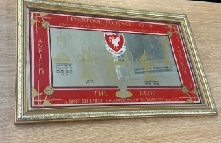Framed Liverpool football mirror measures approx 14 inches high by 22 wide