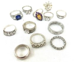 Selection of 12 hallmarked silver rings