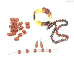 Selection of assorted amber items to include copal/amber bracelet, amber 925 bracelet, amber 925