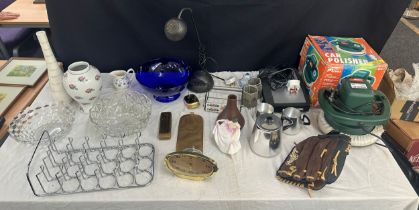 Large selection of miscellaneous to include desk lamp, car polisher, glassware, wrigleys chewing gum