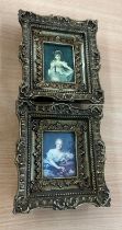 2 Small gilt framed prints, measures approximately 7.5 inches by 6.5 inches