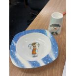 The Snow man pottery, bowl and egg cup