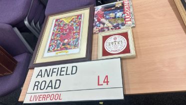 Selection of Liverpool football memorabilia to include canvas etc