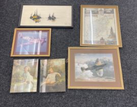 Selection of framed prints and pictures, various scenes, largest measures approximately 22 inches by
