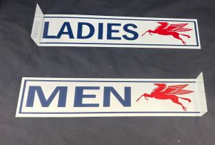 Vintage enamel mens and ladies wall hanging signs, Height 4 inches, Width 18 inches