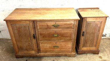 Mahogany one door three drawer low sideboard and a one door pot cupboard sideboard measures approx