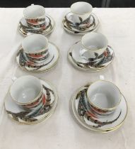 Set of 6 Ralph Lauren "Carolyn" porcelain cups, saucers and cake plates