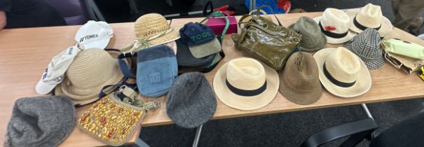 selection of vintage later hats and bags ladies and gents