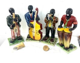 Set of vintage pottery black Jazz band musician figurines, 2 in need of repair, tallest figure