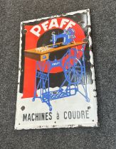 Vintage enamel Pfaff machines a Coudre advertising sign, approximate measurements: Height 35 inches,