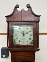 Oak antique grandfather clock, height 81 inches