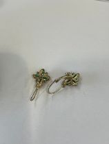 9ct Gold diamond and jade set flower earrings