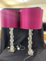 Pair of Clear Crystal Porta Roma Rock Table Lamps with Silk Lamp Shades, Porta Roma Rock crystal