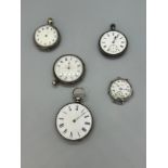 4 Silver cased pocket/ fob watches and a Dela wrist watch face, untested