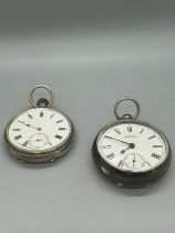 Two sterling silver pocket watches one by Waltham, both untested