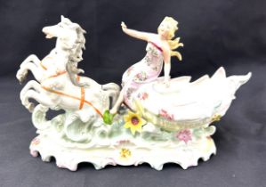 Vintage porcelain chariot and horse centrepiece 8 inches tall 13 inches wide