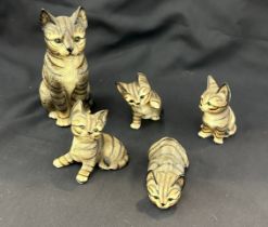 Selection of vintage pottery cat figures marked HK