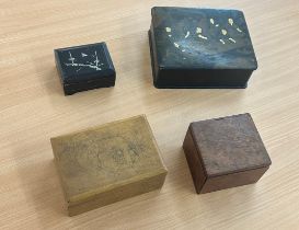 Selection vintage wooden boxes to include an oriental scene etc