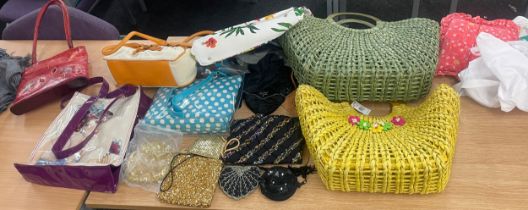 Large selection of assorted bags includes beach bags etc