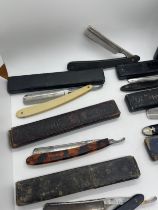 Selection of 7 cased cut throat razors