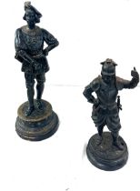 2 heavy statues, depicting a knight and Robin hood, tallest measures approximately: 16 inches
