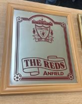 Framed Liverpool football mirror measures approx 23 inches tall by 19 wide