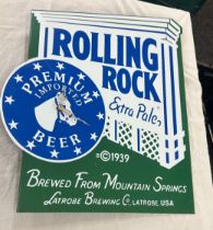 Enamel advertising clock, Rolling Rock, extra pale imported beer, measures Height 20 inches, Width