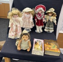 Selection of pot dolls and teddies