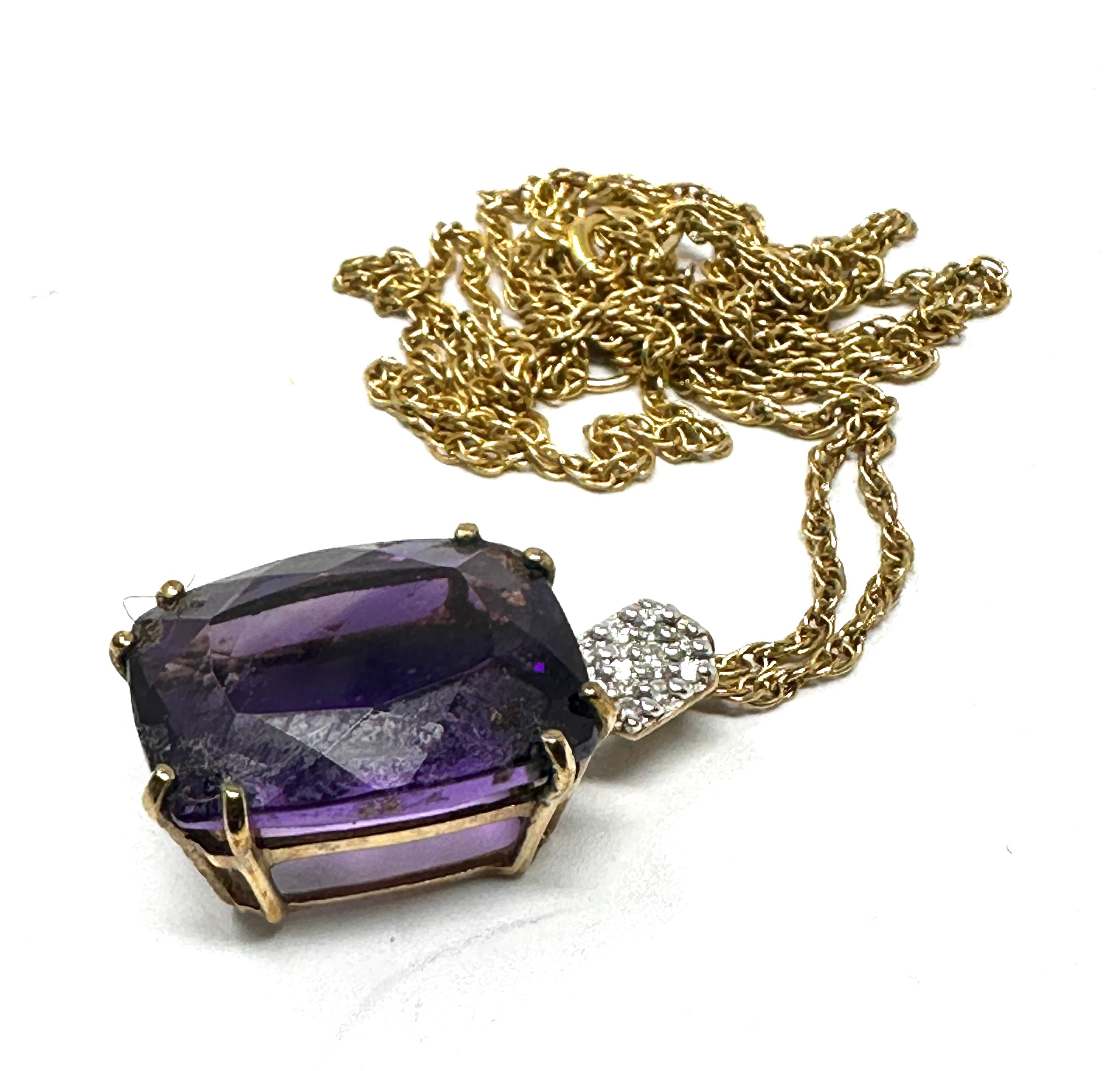 9ct gold amethyst & diamond pendant & chain (4.5g) - Bild 2 aus 2