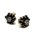 9ct gold sapphire & diamond cluster stud earrings (1.8g)