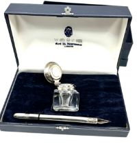 .925 sterling stilver topped inkwell & dipping nib original box