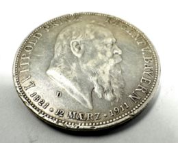 Germany - FÃœNF 5 MARK 1911 D BAYERN silver coin