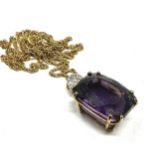 9ct gold amethyst & diamond pendant & chain (4.5g)