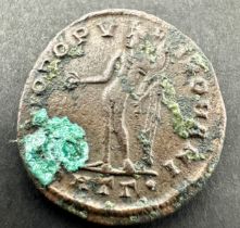 follis of maximianus roman bronze coin with description letter