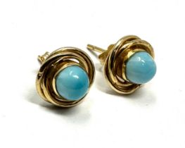 9ct gold Larimar set rope edged stud earrings (3.6g)