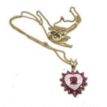 9ct gold ruby diamond pendant necklace