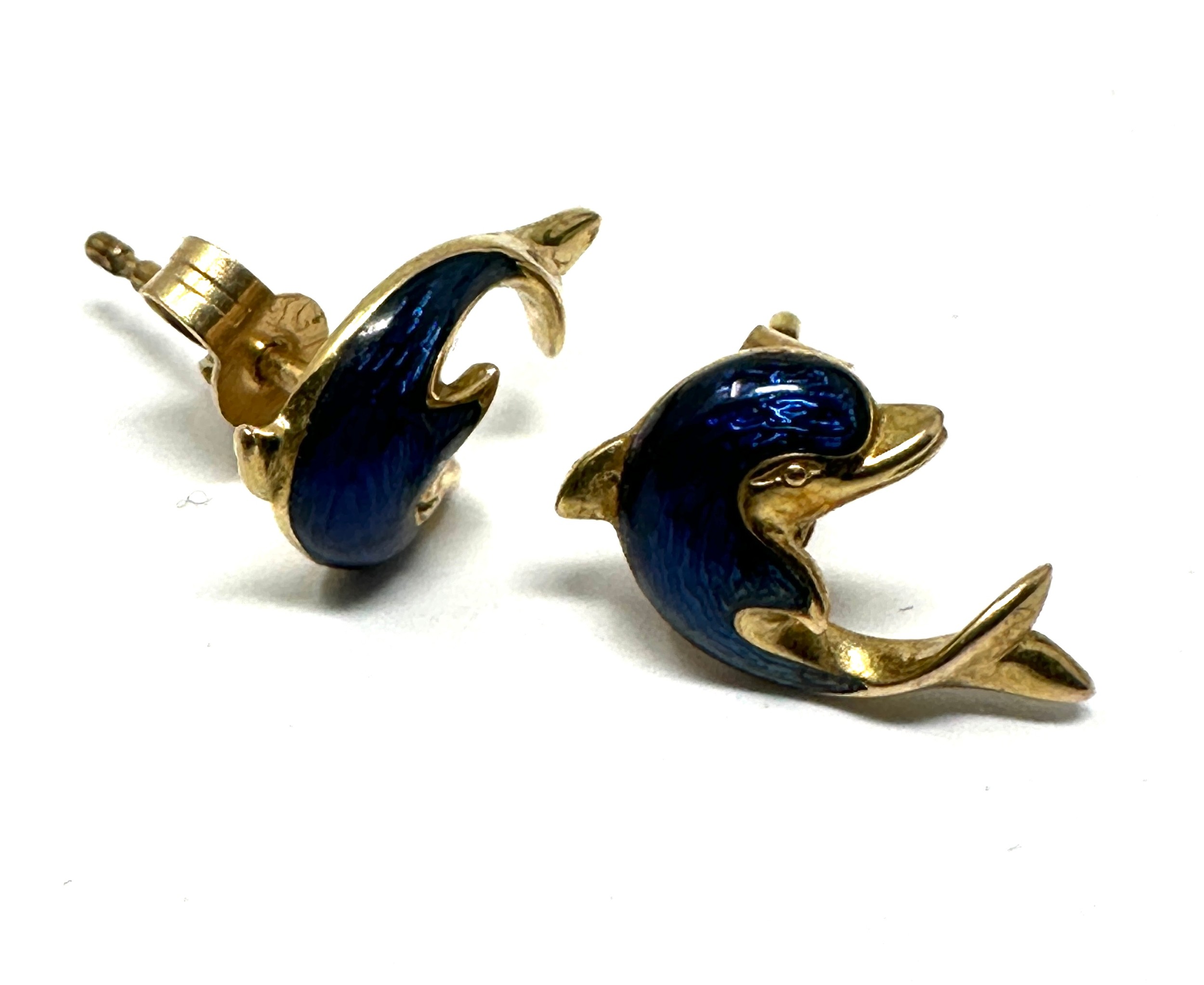 9ct gold blue enamel dolphin stud earrings (1.2g) - Bild 2 aus 2