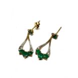 9ct gold emerald & diamond drop earrings (1.3g)